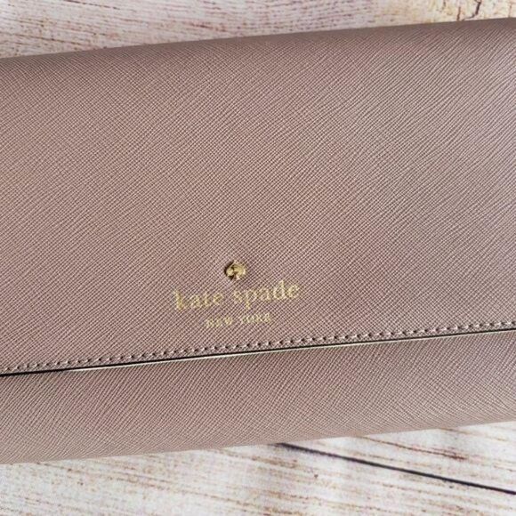 Kate Spade Leather Saffiano Phoenix Mikas Pond Tri-Fold Wallet Color Porcini - Picture 8 of 16